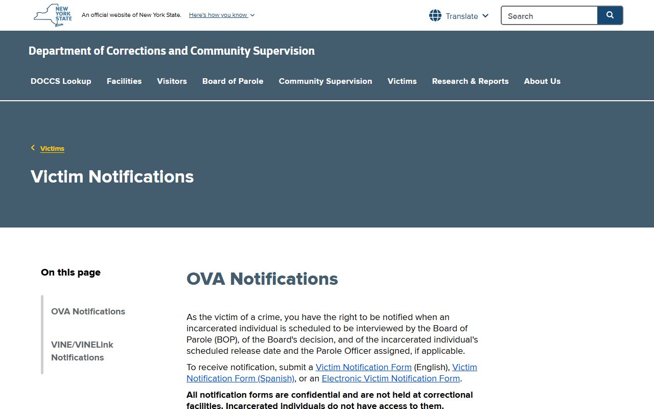 Rockland County released inmates DOCCS victim notification and VINE alerts