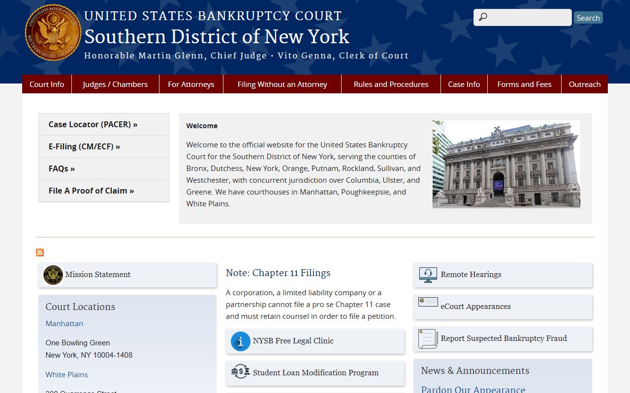 Rockland County public records Southern District of New York Bankruptcy Court page