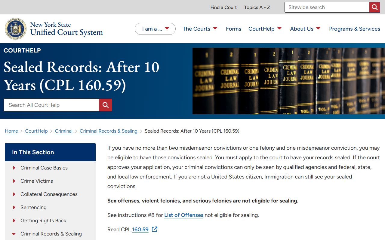 Rockland County public records CPL 160.59 criminal sealing guidance page
