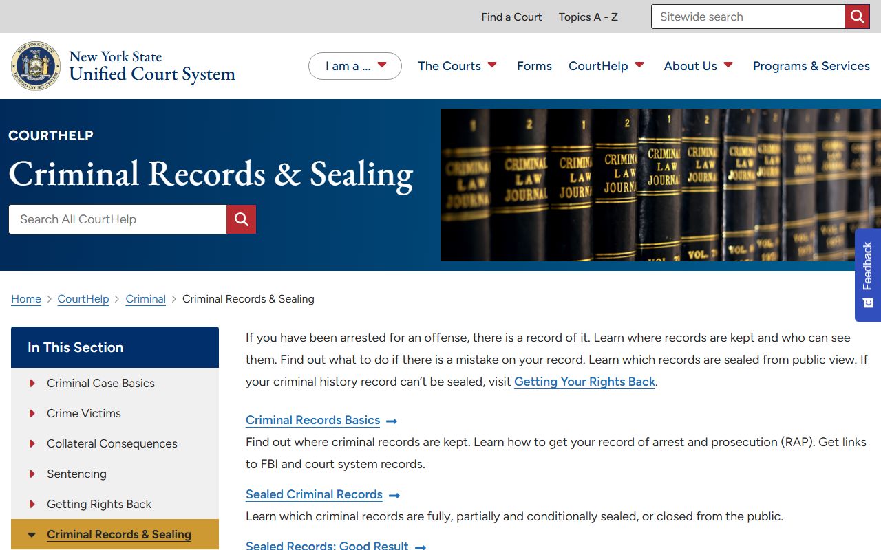 Rockland County arrest records criminal records sealing help page from NY Courts