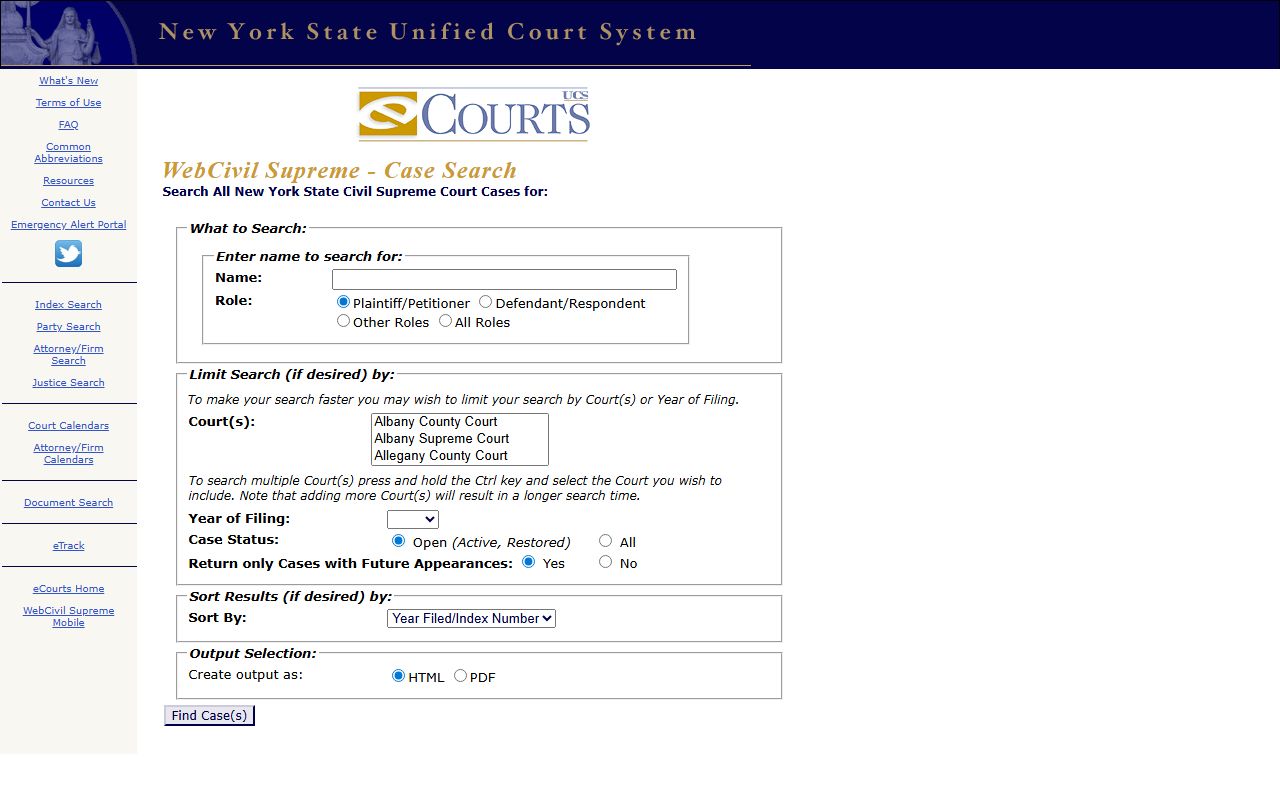 Rockland County court records party search on WebCivil Supreme