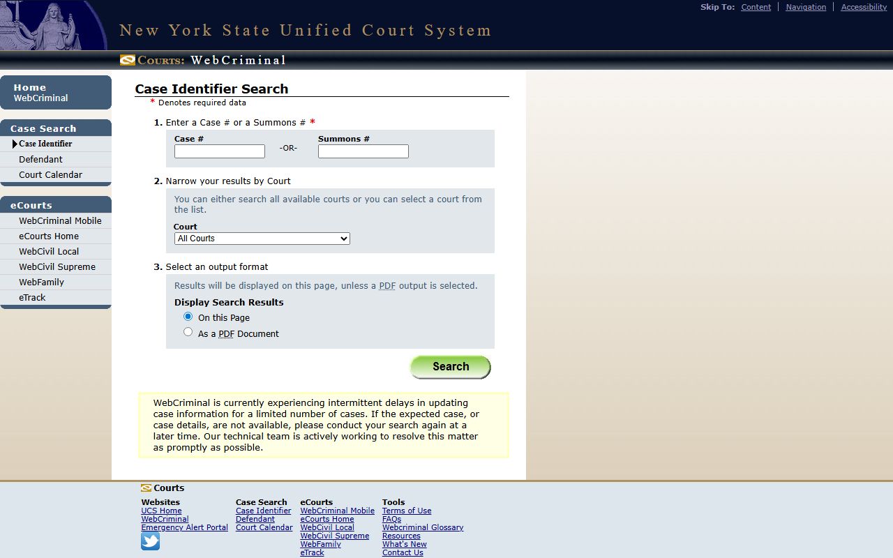 Rockland County warrant records WebCriminal case identifier search screen